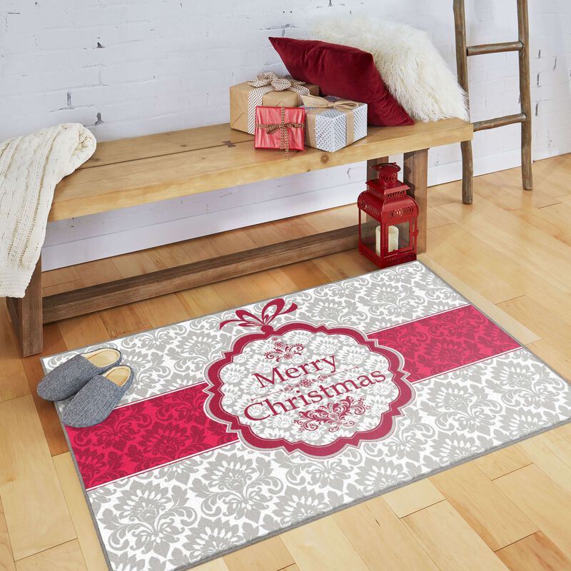 Prismatic Christmas Damask Bath and Kitchen Mat Collection