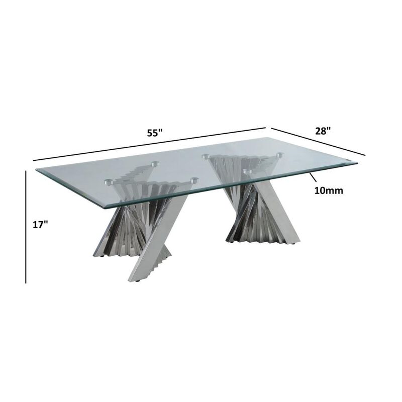 Glass Coffee Table with Stainless Steel Double Base