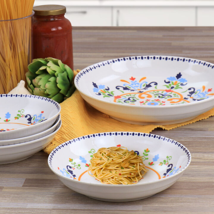 Gibson Home Tijuana 5 Piece Fine Cermic Pasta Bowl Set in White and Multi