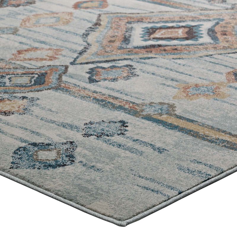 Jenica Distressed Moroccan Tribal Abstract Diamond 5x8 Area Rug - Silver Blue, Beige and Brown
