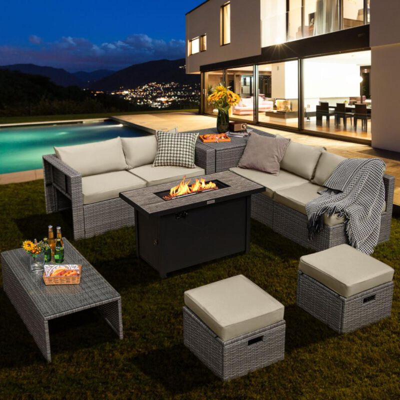 Hivvago 9 Pieces Patio Furniture Set with 42 Inches 60000 BTU Fire Pit