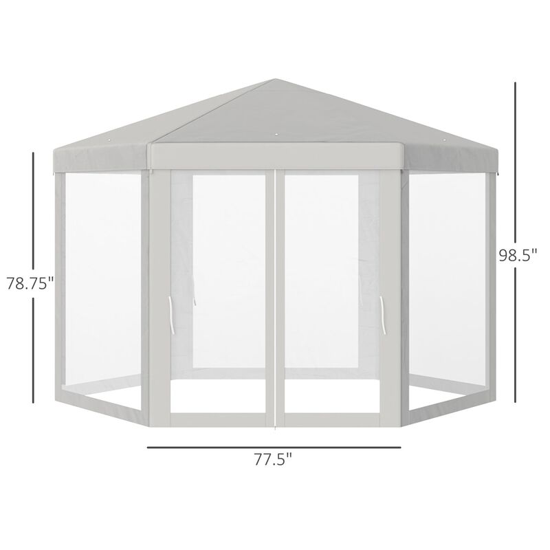 13ft x 13ft Outdoor Party Tent Hexagon Sun Shelter Canopy with Protective Mesh Screen Walls & Proper Sun Protection, Cream
