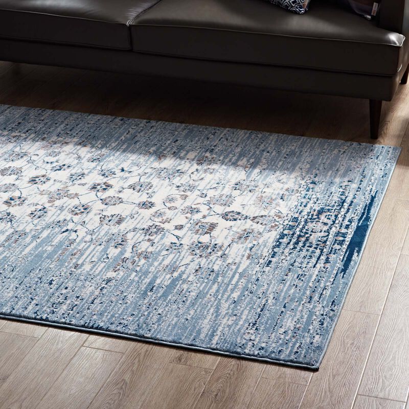 Chiara Distressed Floral Lattice Contemporary 8x10 Area Rug - Moroccan Blue and Ivory