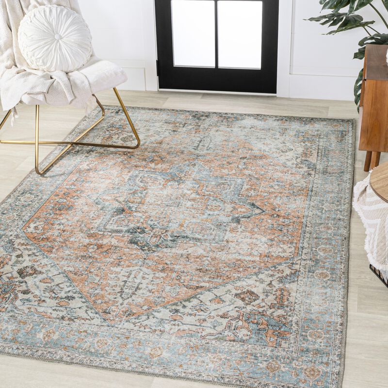 Armae Distressed Medallion Chenille Machine-Washable Area Rug