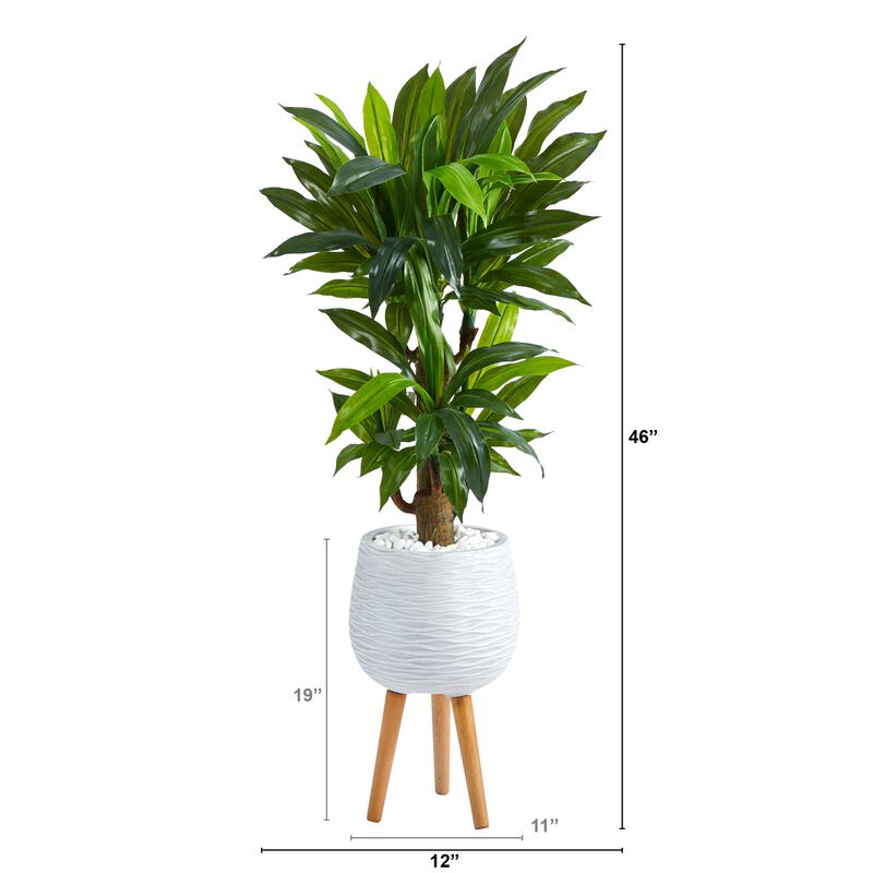 HomPlanti 46" Corn Stalk Dracaena Artificial Plant in White Planter with Stand (Real Touch)