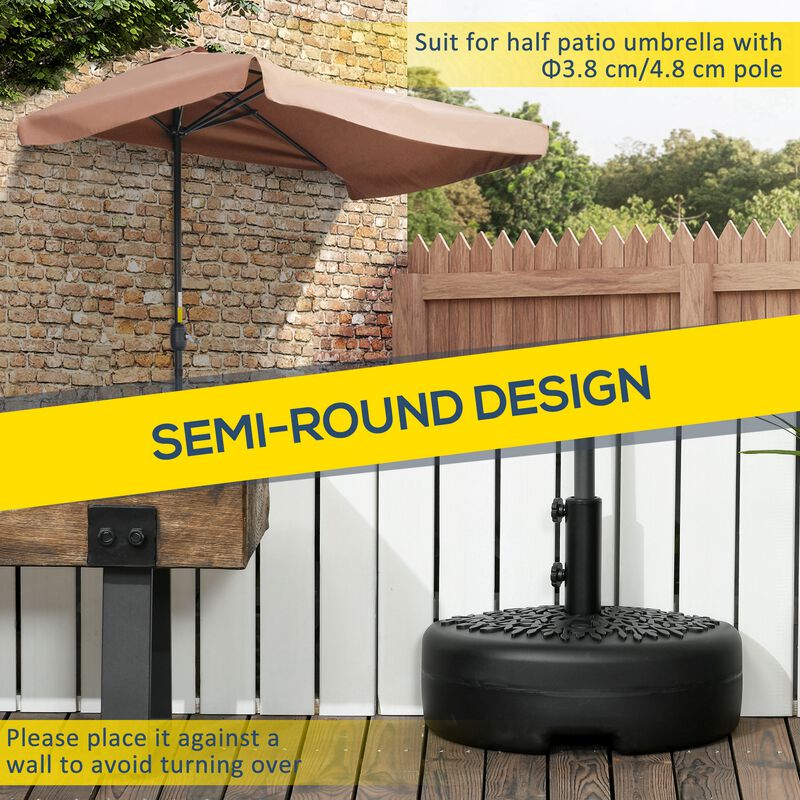 Outsunny Half Round Umbrella Base, Sand or Water Filled Half Patio Umbrella Stand Holder for Lawn, Deck, Backyard and Garden, 40lb Capacity Water or 46lb Capacity Sand, Fit 1.5"or 2" Pole, Black