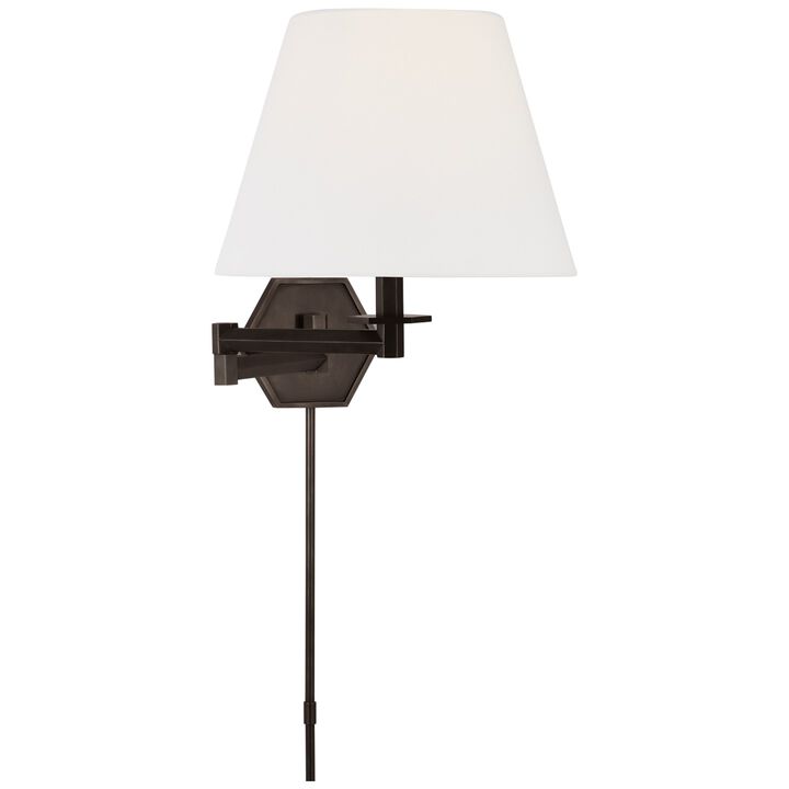 Olivier Swing Arm Wall Light in Bronze with Linen Shade