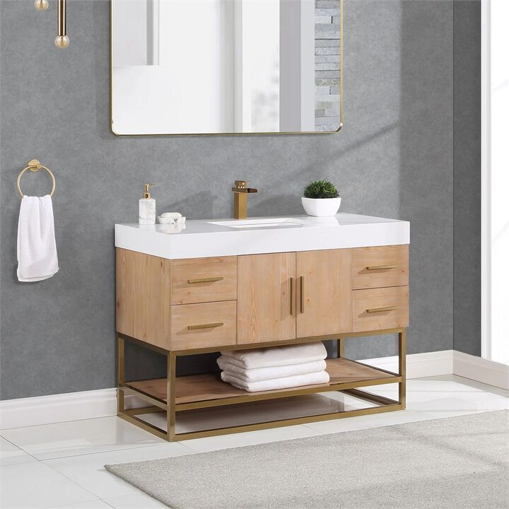 Altair 48D Single Bathroom Vanity in Light Brown awithout Mirror