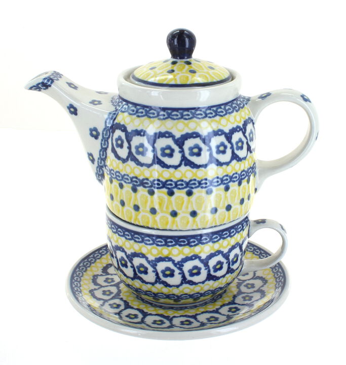 Blue Rose Polish Pottery Herb Garden Tea for One