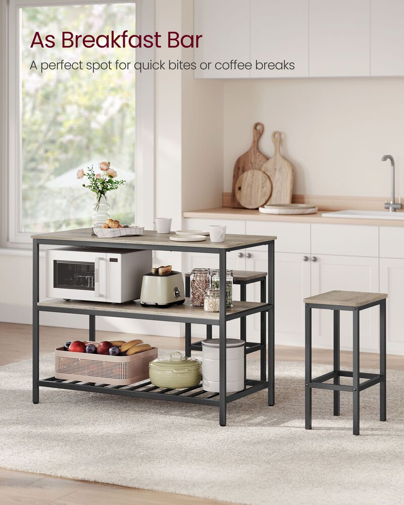 Kitchen Island with 3 Shelves and Large Worktop