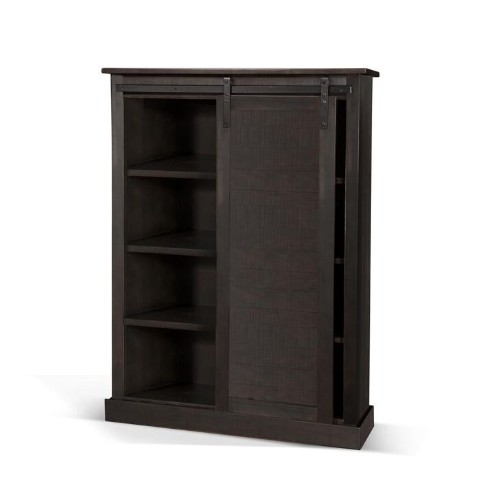 Sunny Designs 66 Adjustable Shelf Barn Door Wood Bookcase in Charred Oak