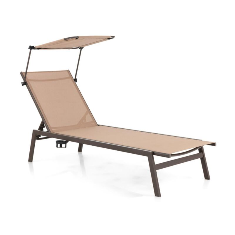 Hivvago Outdoor Chaise Lounge Chair with Sunshade and 6 Adjustable Position-Brown