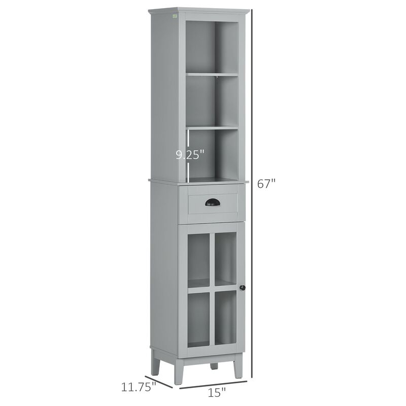 Gray Bathroom Storage: 67" Tall Linen Tower Cabinet with Glass Door