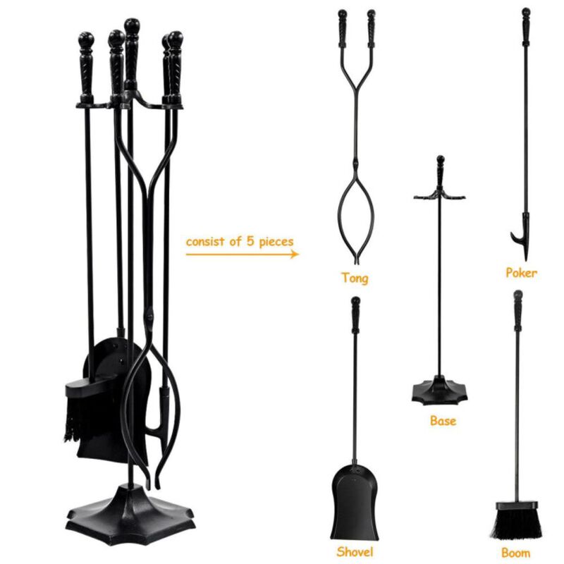 31 inch 5 Pieces Metal Fireplace Tool Set with Stand-Bronze