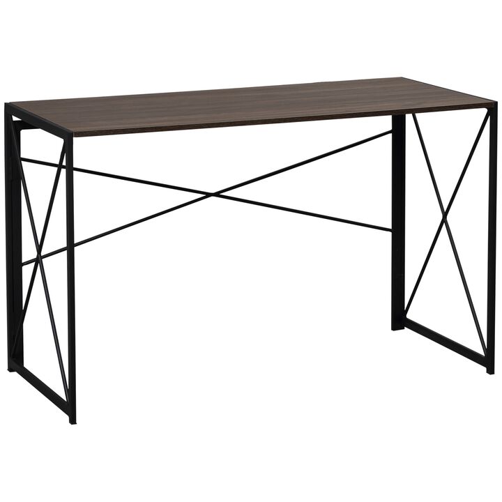 Folding Computer Writing Desk with Metal Frame for Home Office , 47.25"x23.5"x29.5", Brown