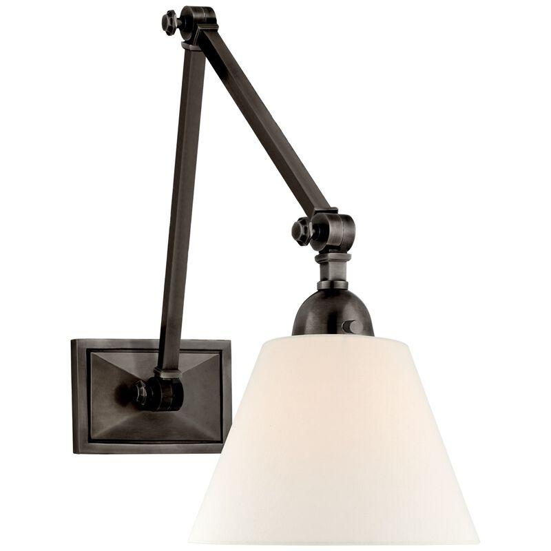Jane Double Library Wall Light in Gun Metal with Linen Shade