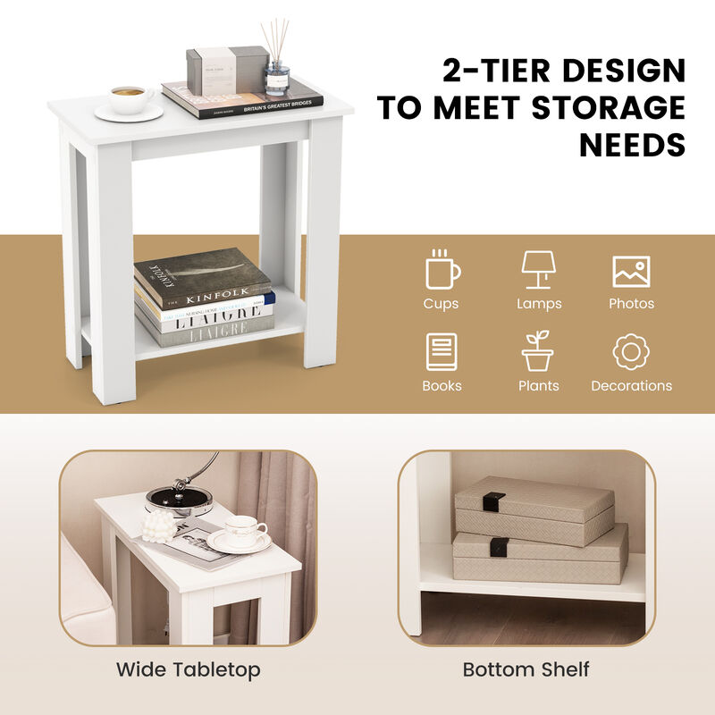 2-Tier Modern Compact End Table with Storage Shelf-White