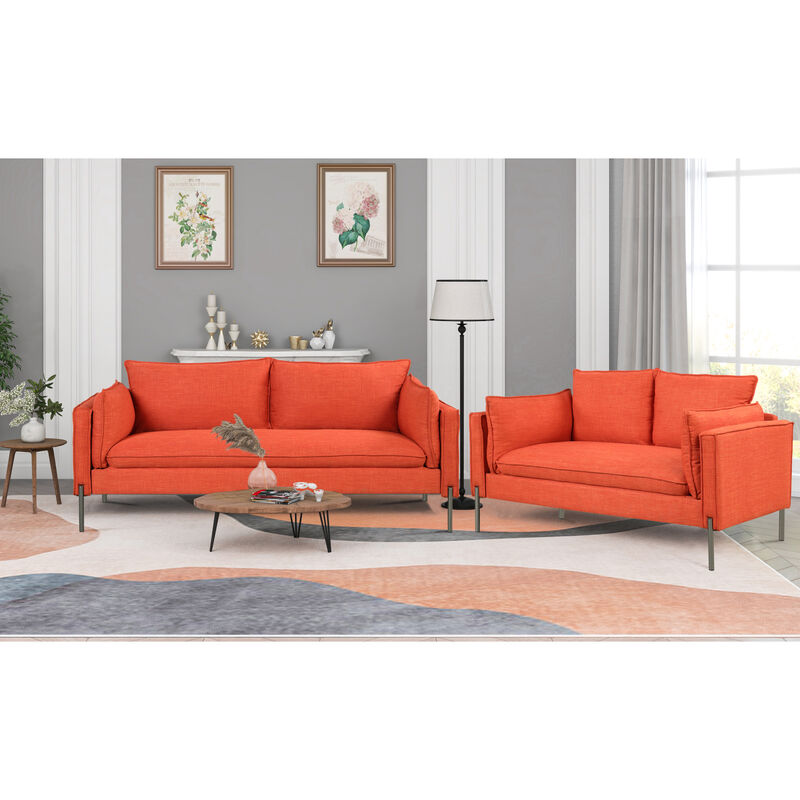 2 Piece Sofa Sets Modern Linen Fabric Upholstered Loveseat and 3 Seat Couch Set Furniture for Different Spaces, Living Room