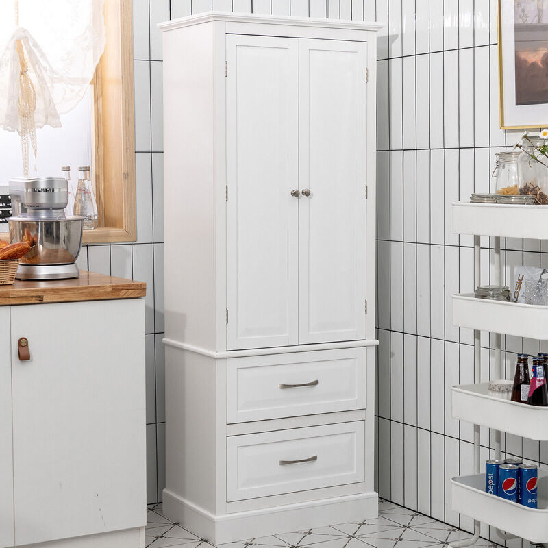 62 Inch Freestanding Bathroom Cabinet with Adjustable Shelves and 2 Drawers