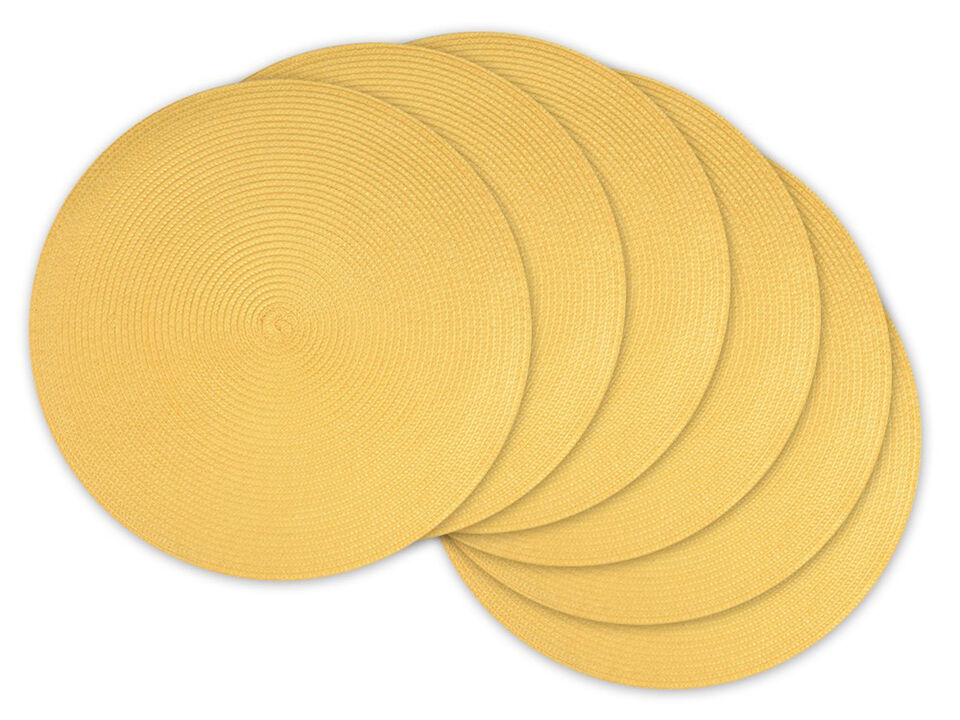 Set of 6 Yellow Woven Round Placemats 15"
