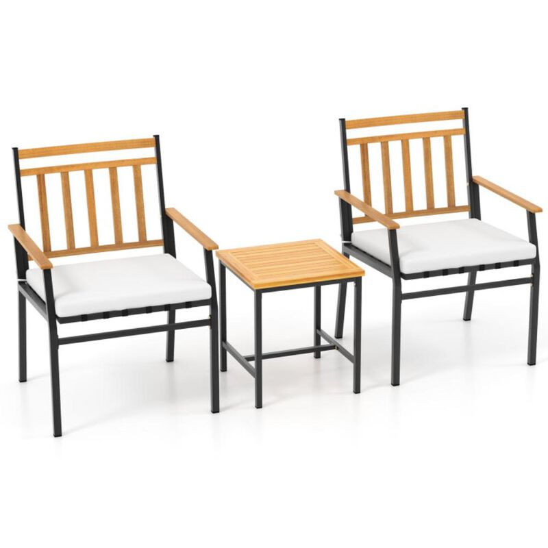 Hivvago 3 Pieces Outdoor Furniture Set Acacia Wood Patio Conversation Set with Cushions