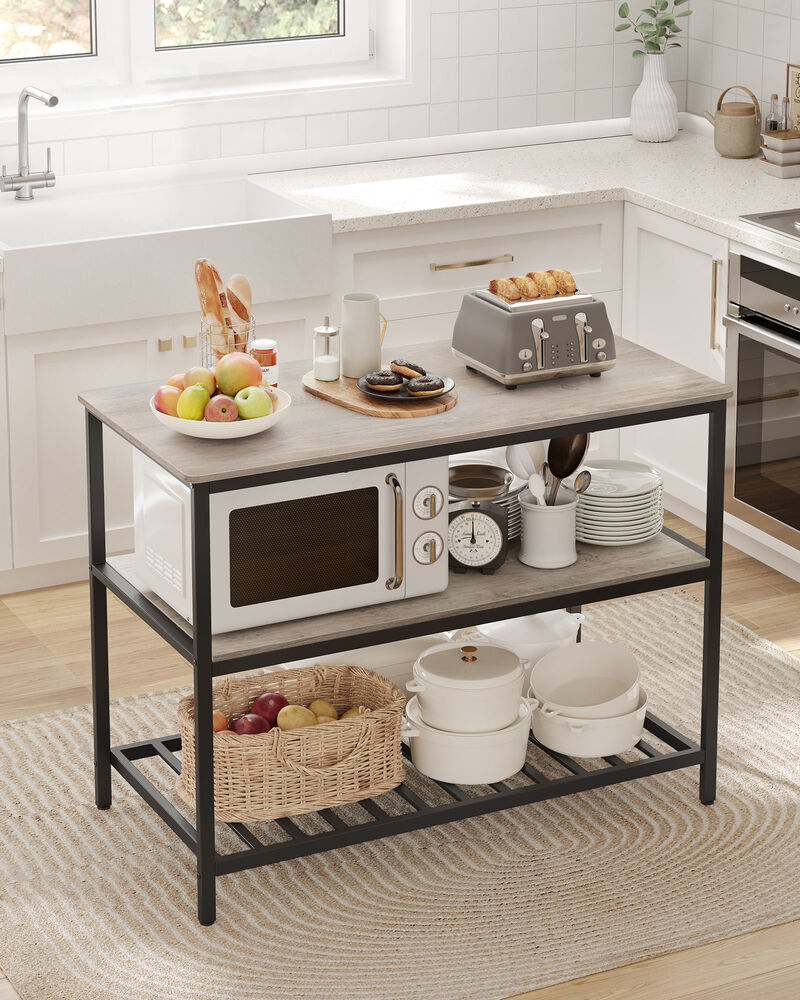 Kitchen Island with 3 Shelves and Large Worktop