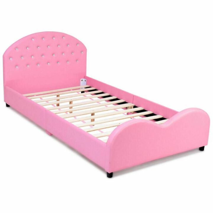 Hivvago Twin Size Upholstered Platform Toddler Bed with Wood Slat Support