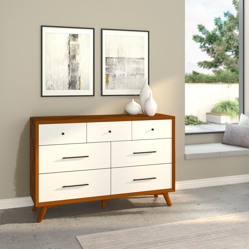 Flynn 7 Drawer Two Tone Dresser, Acorn/White