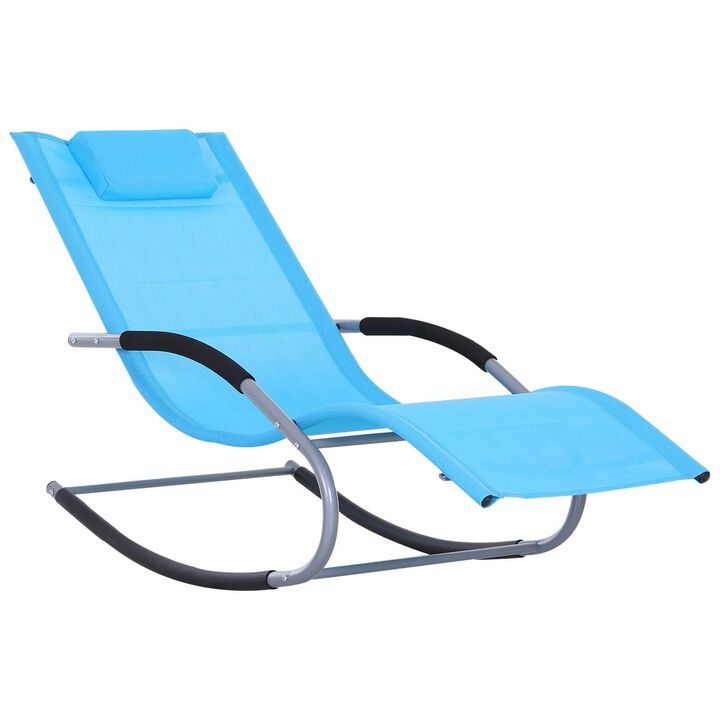 Blue Chaise Rocker Patio Lounge Chairs with Recliner w/ Detachable Pillow & Durable Weather-Fighting Fabric