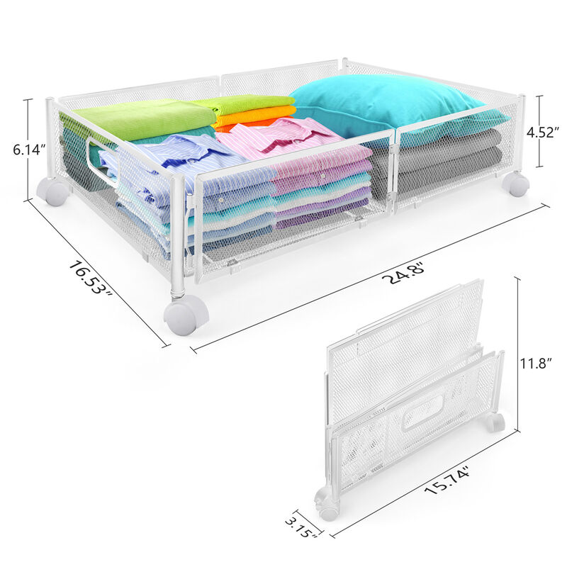 Under Bed Storage with Wheels 2 Pieces Metal Foldable Under Bed Containers