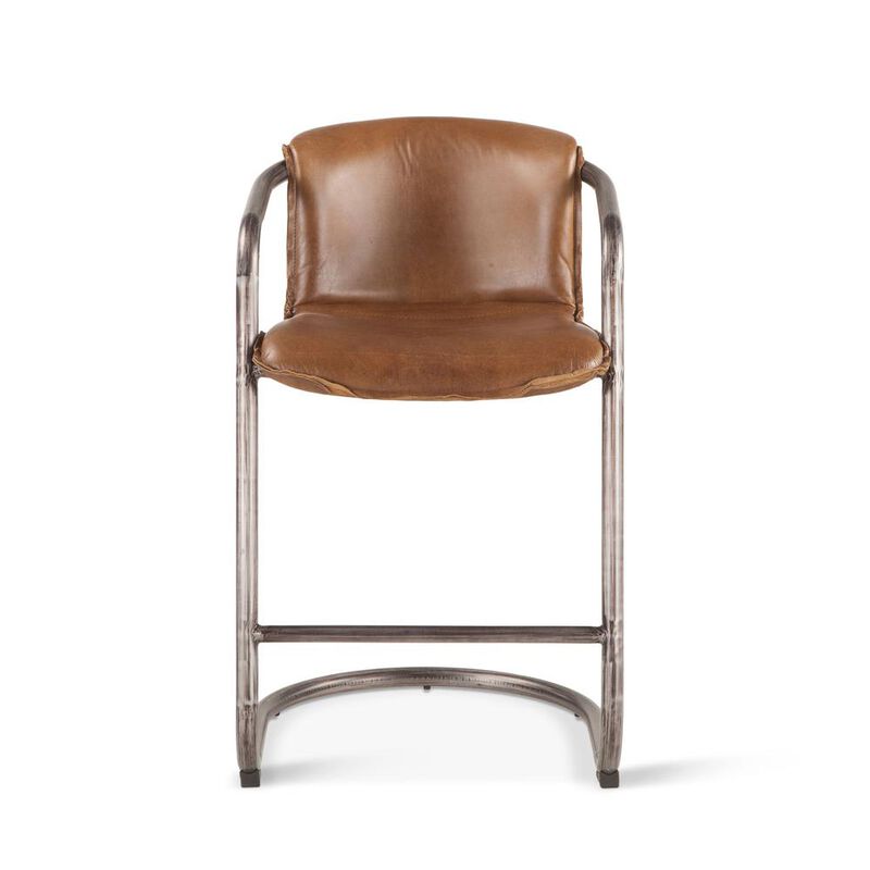 Belen Kox Distressed Chestnut Leather Counter Chairs, Set of 2, Belen Kox