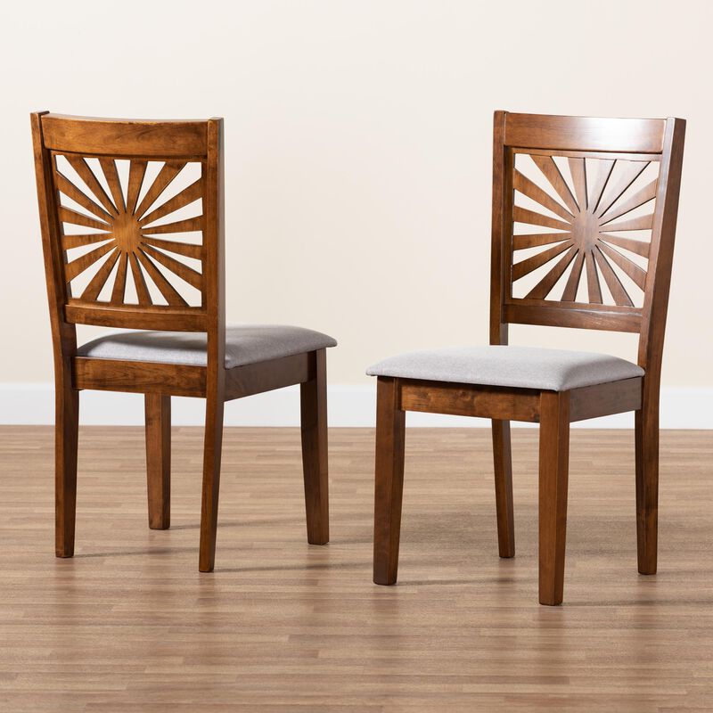 Baxton Studio Olympia Modern Grey Fabric and Walnut Brown Finished Wood 2-Piece Dining Chair Set