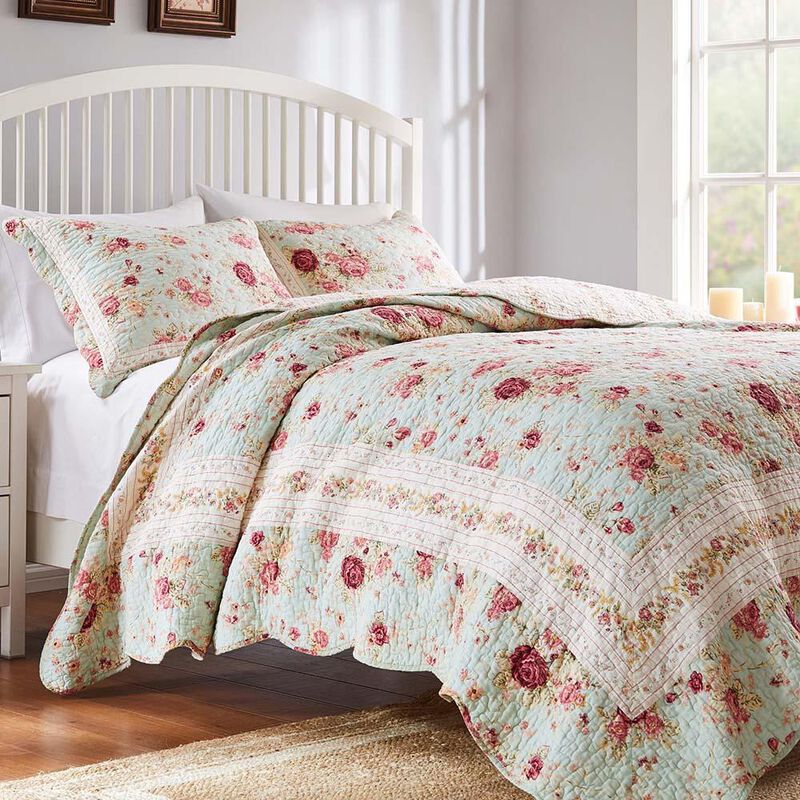 Greenland Home Antique Rose Authentic Patchwork Construction Quilt Set 2-Piece