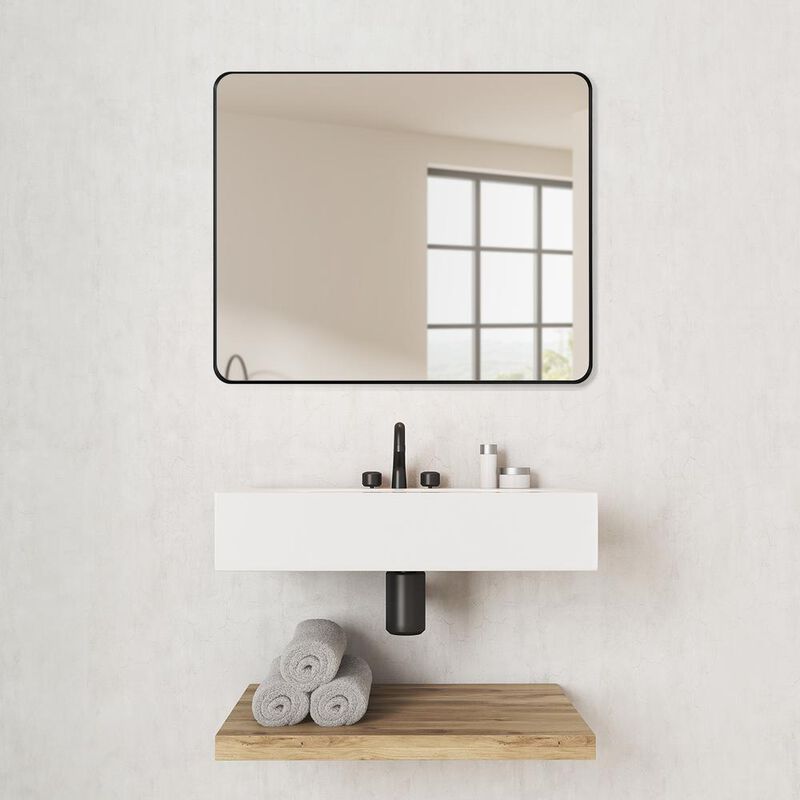 Altair Nettuno 36 Rectangle Bathroom/Vanity Matt Black Aluminum Framed Wall Mirror