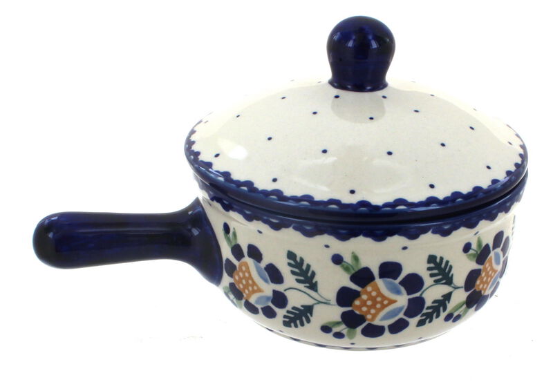 Blue Rose Polish Pottery Summer Vine Sauce Pot with Lid