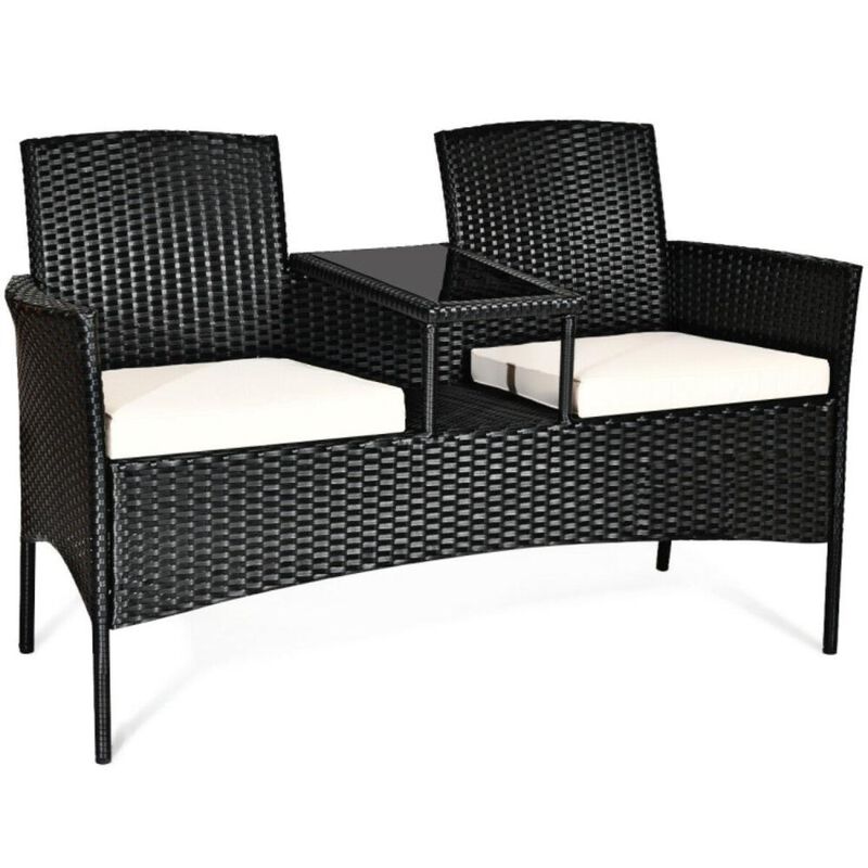 Hivvago Wicker Patio Conversation Furniture Set with Removable Cushions and Table