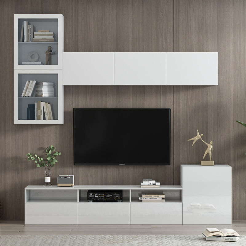 75" White TV Stand with Floating Wall Storage