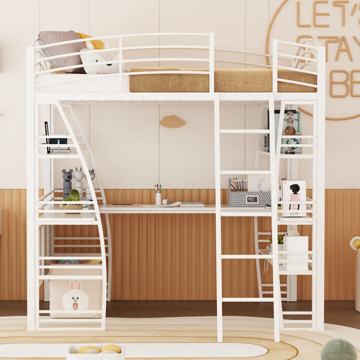 Merax Metal Frame Loft Bed with 4 Layers of Shelves