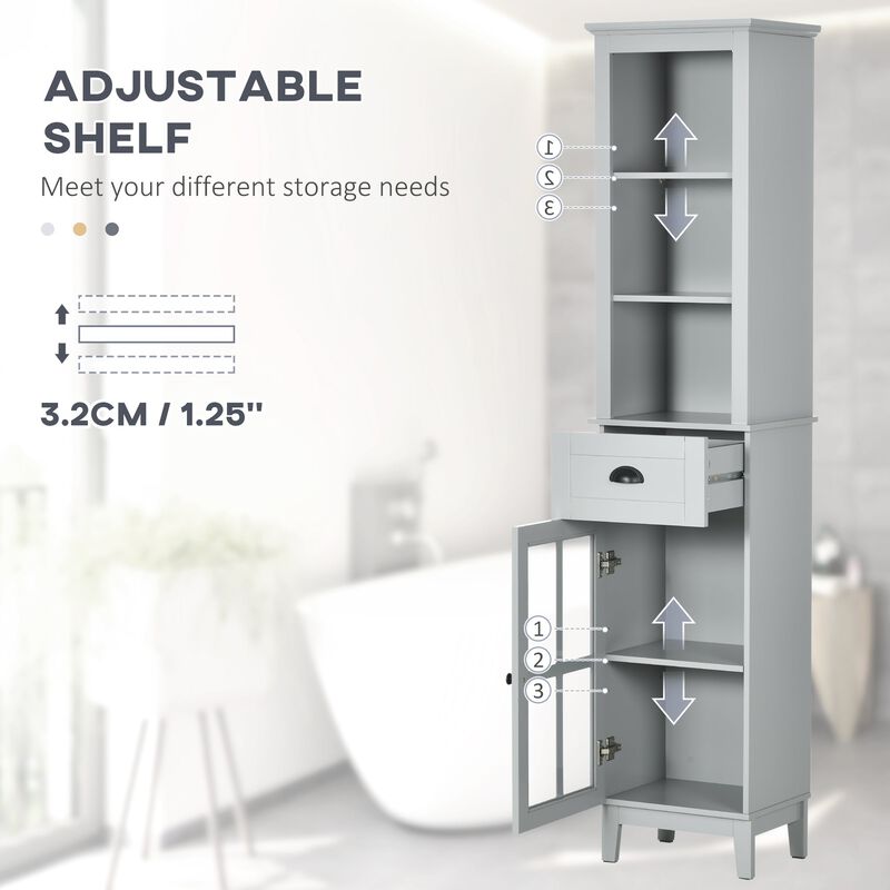 Gray Bathroom Storage: 67" Tall Linen Tower Cabinet with Glass Door