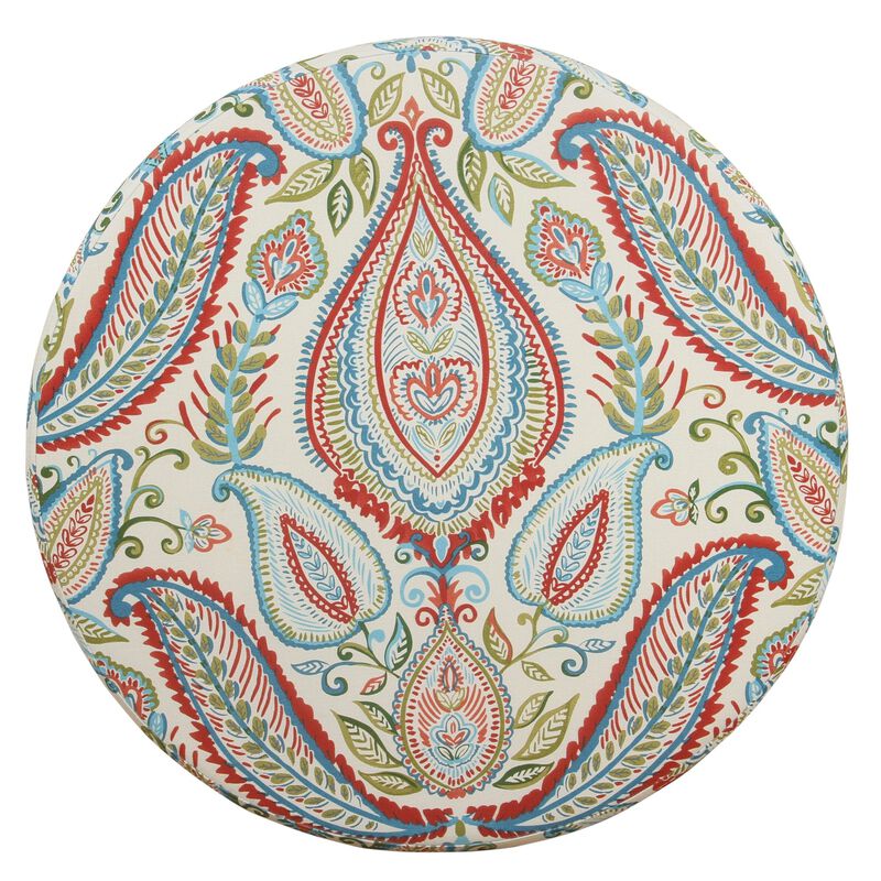 Paisley Pattern Fabric Upholstered Wooden Ottoman with Hidden Storage, Multicolor - Benzara