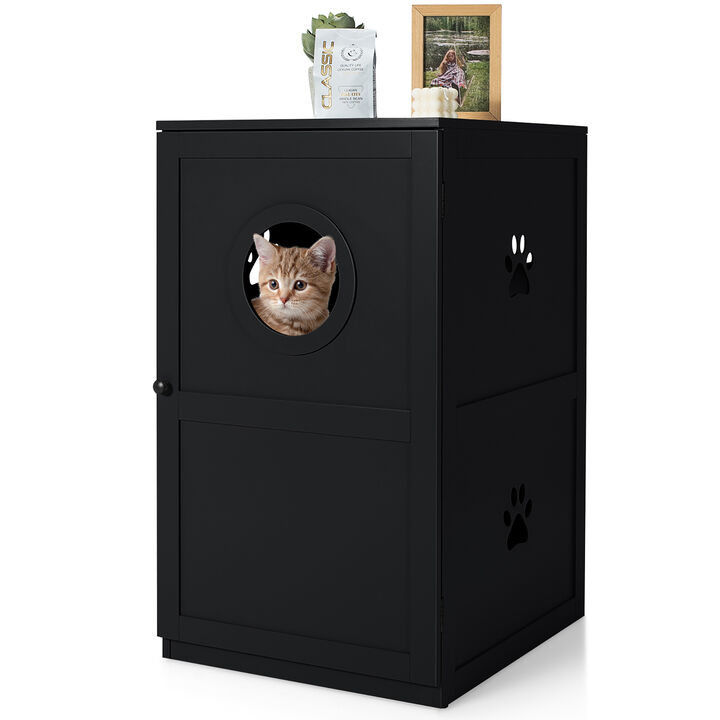 Costway 2-tier Litter Box Enclosure Furniture Hidden Cat House W/ Anti-toppling Device Black