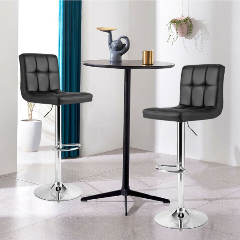 Hivvago Set of 2 Square Swivel Adjustable Bar Stools with Back and Footrest-Gray