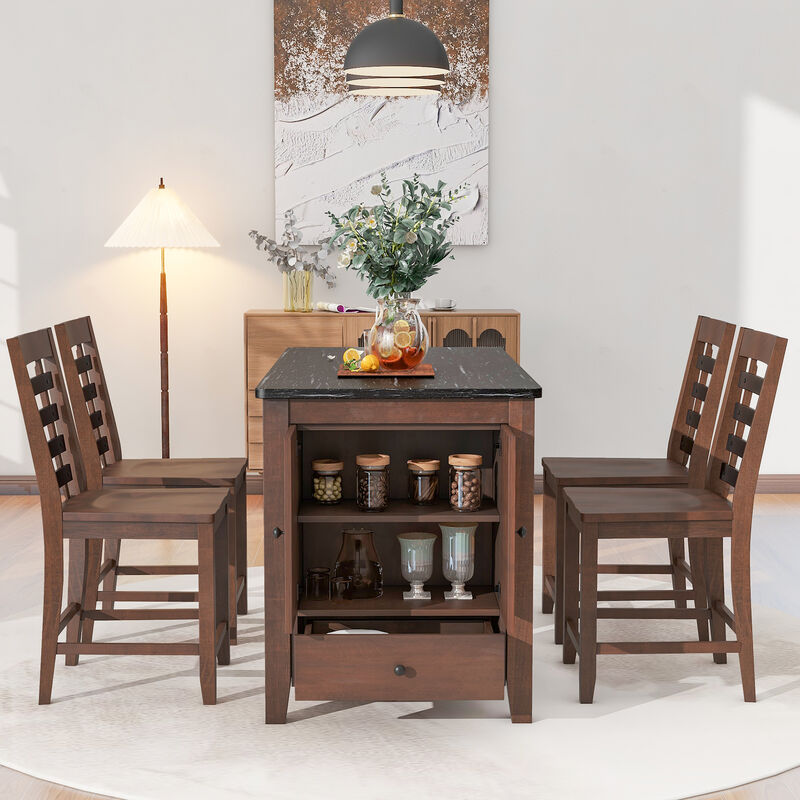 Merax Solid Wood Dining Table Set with Storage