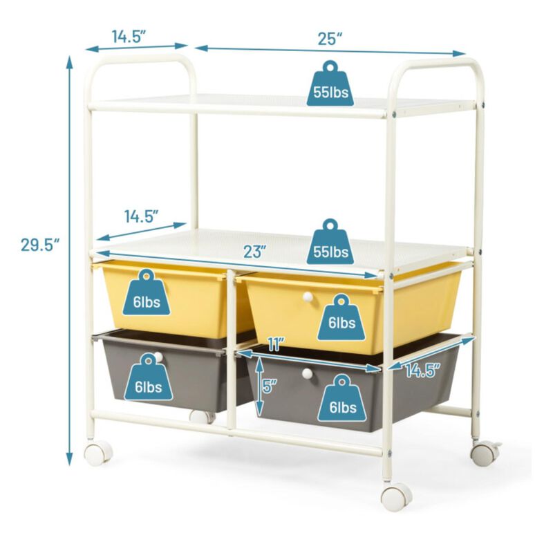 Hivvago 4 Drawers Shelves Rolling Storage Cart Rack