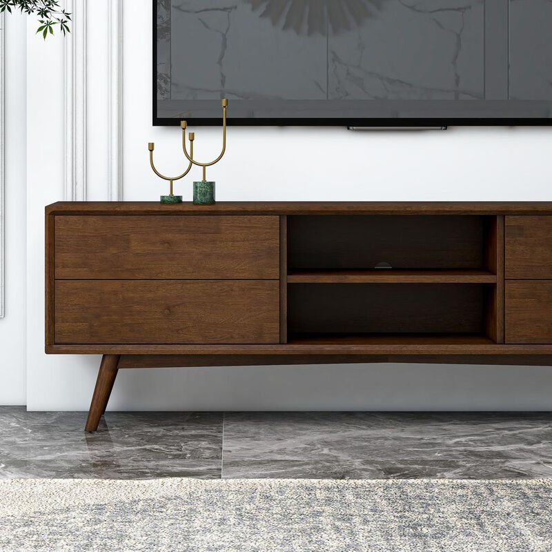 Ashcroft Furniture Co Caroline Mid Century Modern Style Walnut TV Stand up to 72