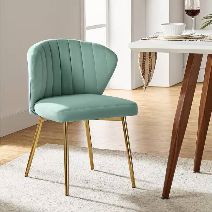 Velvet Upholstered Wingback Accent Side Chair with Metal Legs