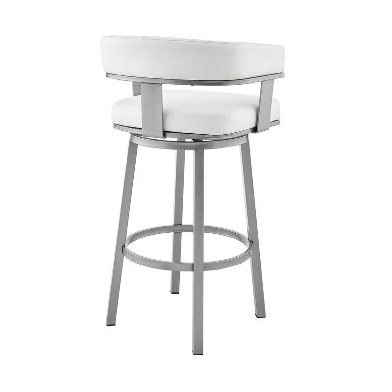 Jack 26 Inch Counter Height Bar Stool, Swivel Chair, Faux Leather, White-Benzara
