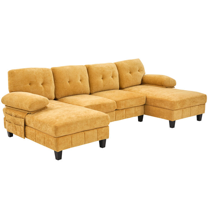 Merax U-shaped Sectional Sofa with Dual Chaise Lounges, Storage Pockets and Armrest Pillows