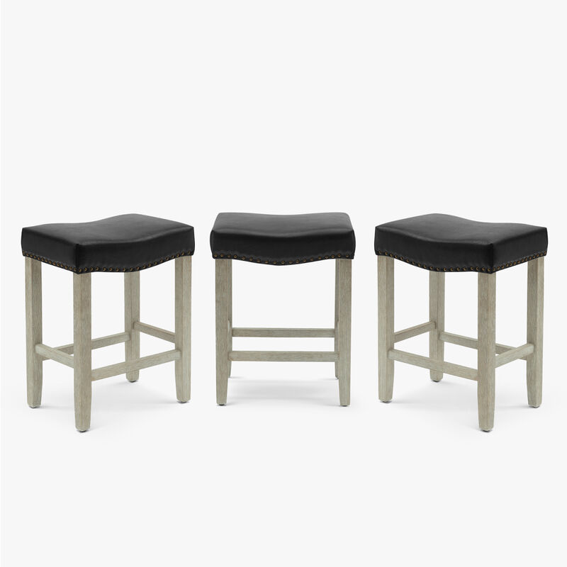 WestinTrends 24" Upholstered Saddle Seat Antique Gray Counter Stool (Set of 3)