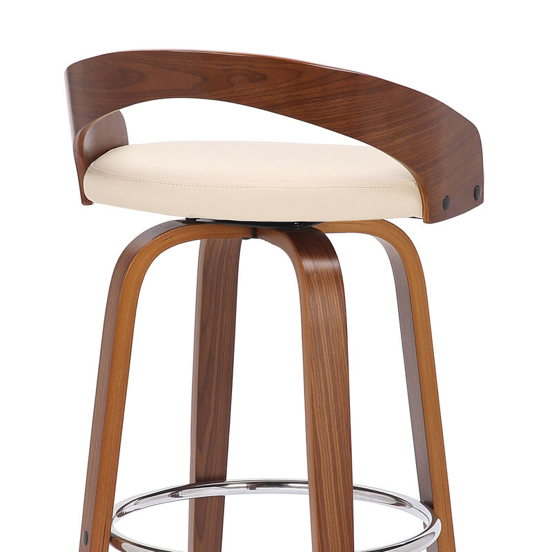 Sonia  Counter Height Swivel Grey Faux Leather and Walnut Wood Bar Stool